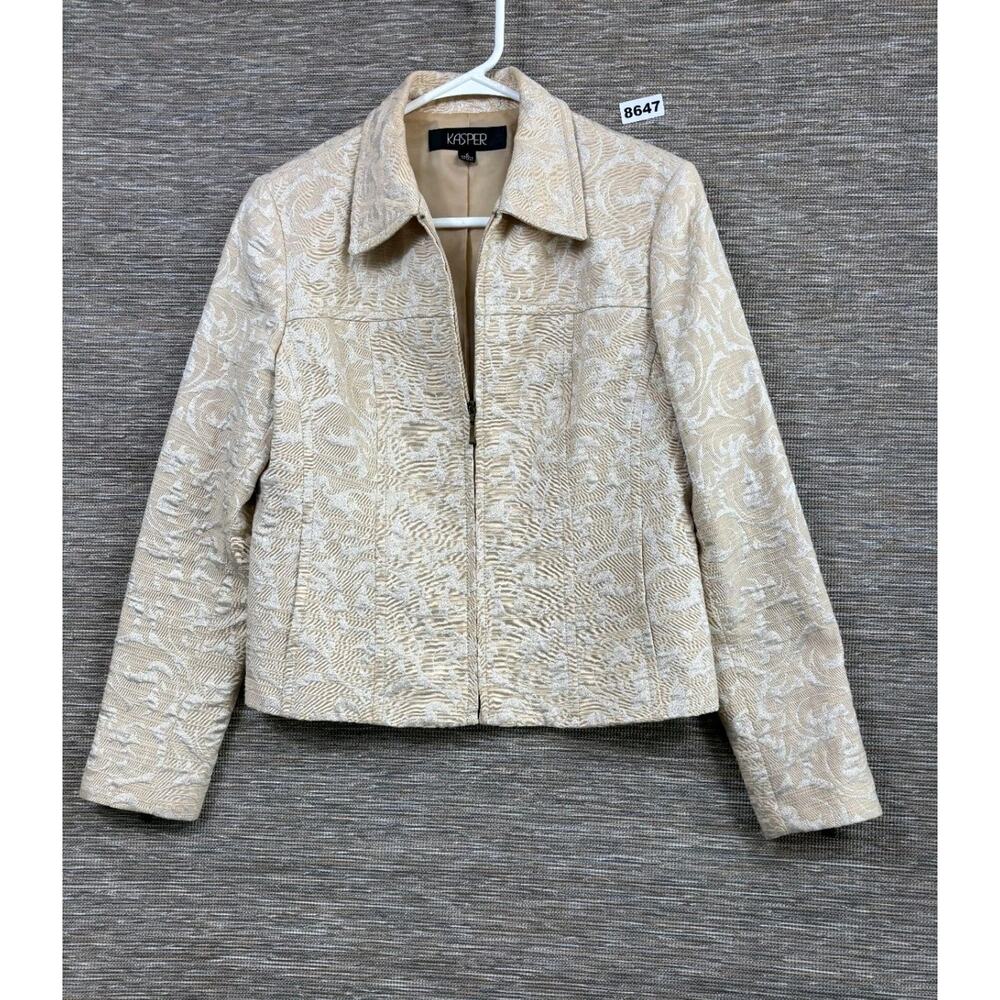 Kasper Cream-White Textured Zip Jacket